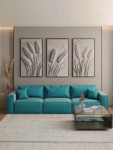 Изображение товара Диван раскладной Manons Maison Hygge XL, механизм Еврокнижка, Рогожка Бирюзовый, 350х100х86 см