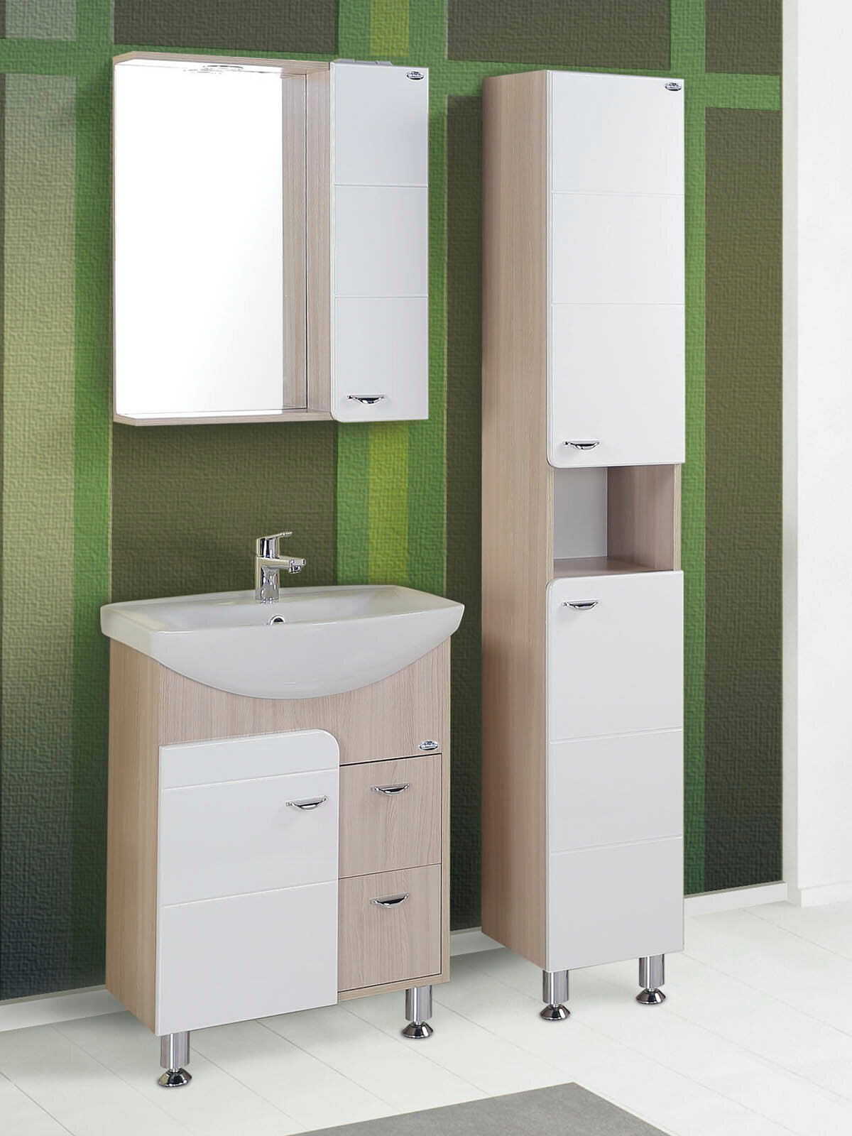 Тумба под раковину в ванную Onika Стиль 60 напольная, белая/ясень шимо (ум. Грация 60)