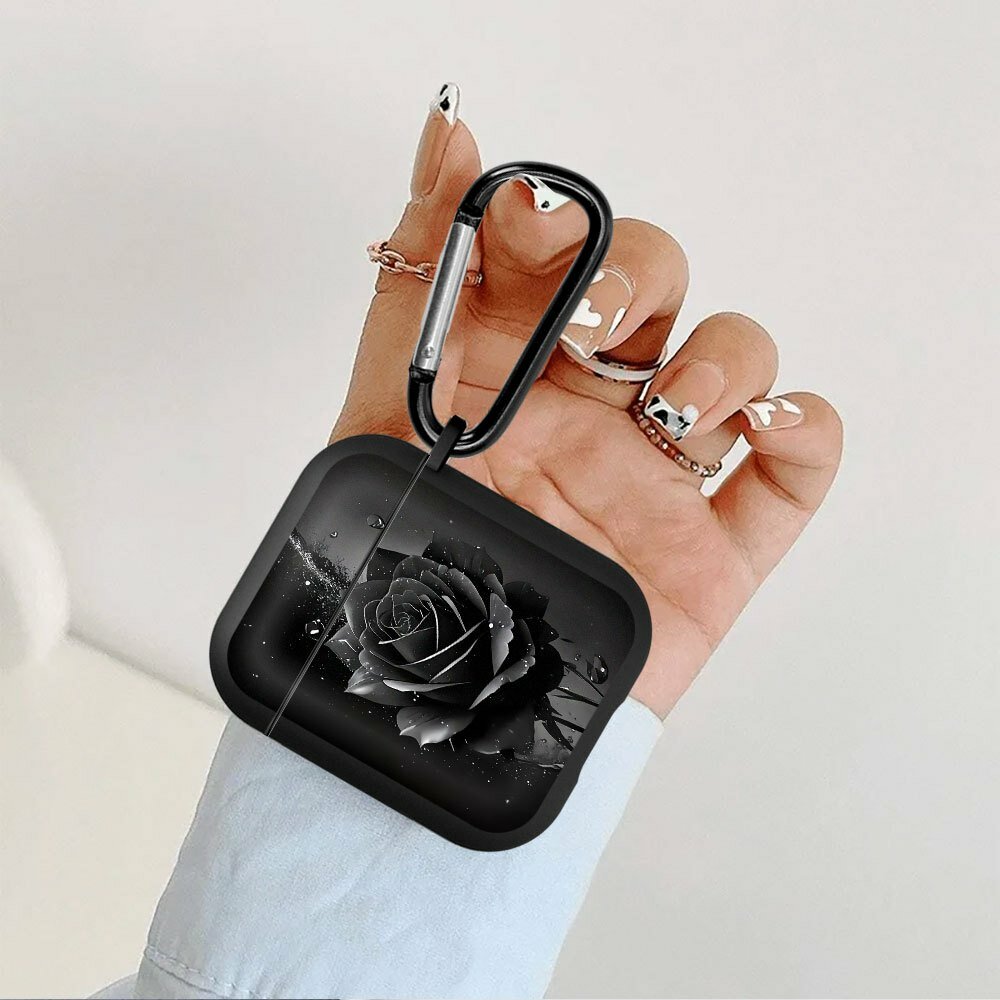 Чехол для AirPods 2 с узором "Черная роза
