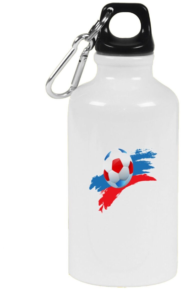 Бутылка с карабином CoolPodarok Футбол Футбольный мяч Белый Синий Красный