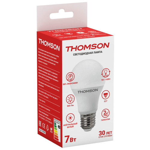Лампа LED Thomson E27, груша, 7Вт, 4000К, белый нейтральный, B2002, одна шт. [th-b2002]
