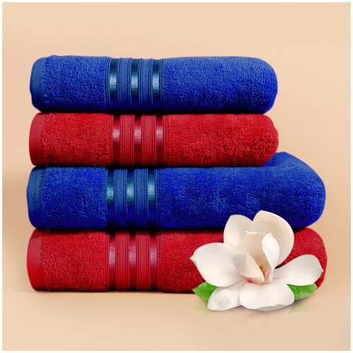 фото Набор из 4 полотенец harmonika цвет: синий, красный (50х80 см - 2 шт, 70х130 см - 2 шт) dome