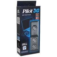 Сетевой фильтр Pilot 3G 3 метра, черный, 3 двойных розетки стандарта Gadget Parking + 2 USB (123)