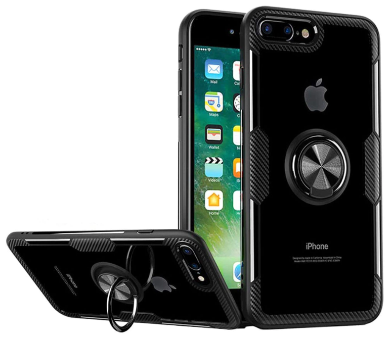 Защитный чехол MyPads противоударный бампер-пенал с магнитным кольцом-держателем для iPhone 7 Plus + 5.5 черный