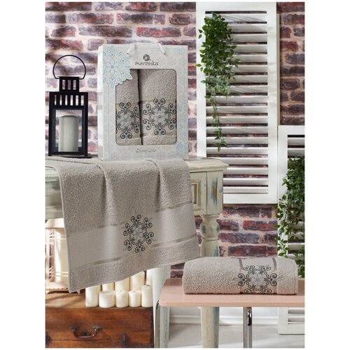 фото Oran merzuka полотенце snowflake цвет: серый br20218 (50х90 см,70х140 см - 2 шт)