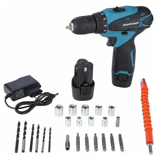 Шуруповерт акк MK-12BT Li-ion-2шт 15Ач12В 30Нм 08-10мм ЗУ кейс с набором ProfiPower 385000₽