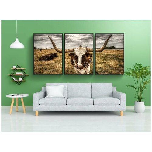 фото Набор модулных постеров для интерьера "лонгхорн, рулить, крупный рогатый скот" 60x90 см. в тубусе, без рамки lotsprints