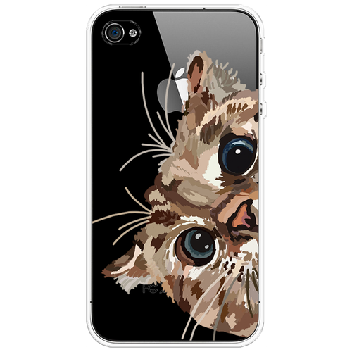 Силиконовый чехол на Apple iPhone 4/4S / Айфон 4/4S Любопытный кот, прозрачный силиконовый чехол на apple iphone 4 4s айфон 4 4s звездочки графика белая прозрачный