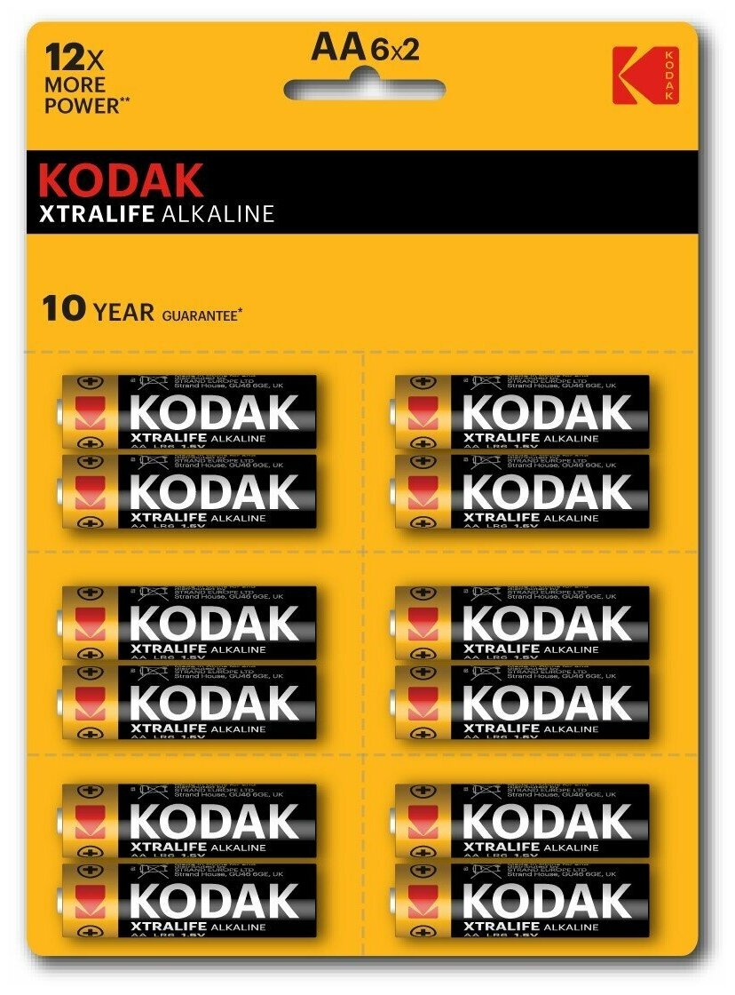 Батарейки Kodak LR6-12BL perforated (6x2BL) XTRALIFE Alkaline [KAA-2x6 perf] (144/576/18432)