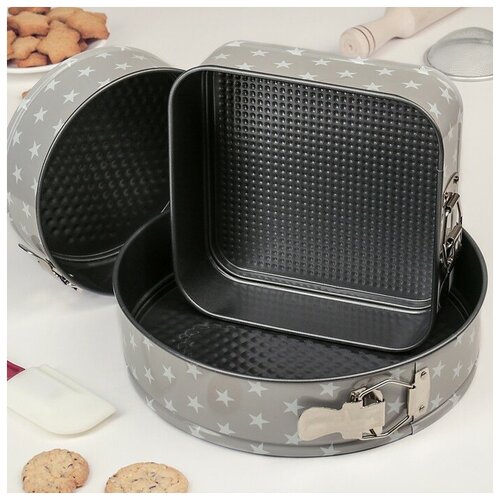 фото Доляна набор разъемных форм для выпечки «звезда», с антипригарным покрытием, 3 предмета: 18/20/26×6,5 см