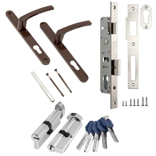 Комплект фурнитуры для калитки LD 8017 коричневый ключ/вертушка / Замок для калитки / Ручки для калитки