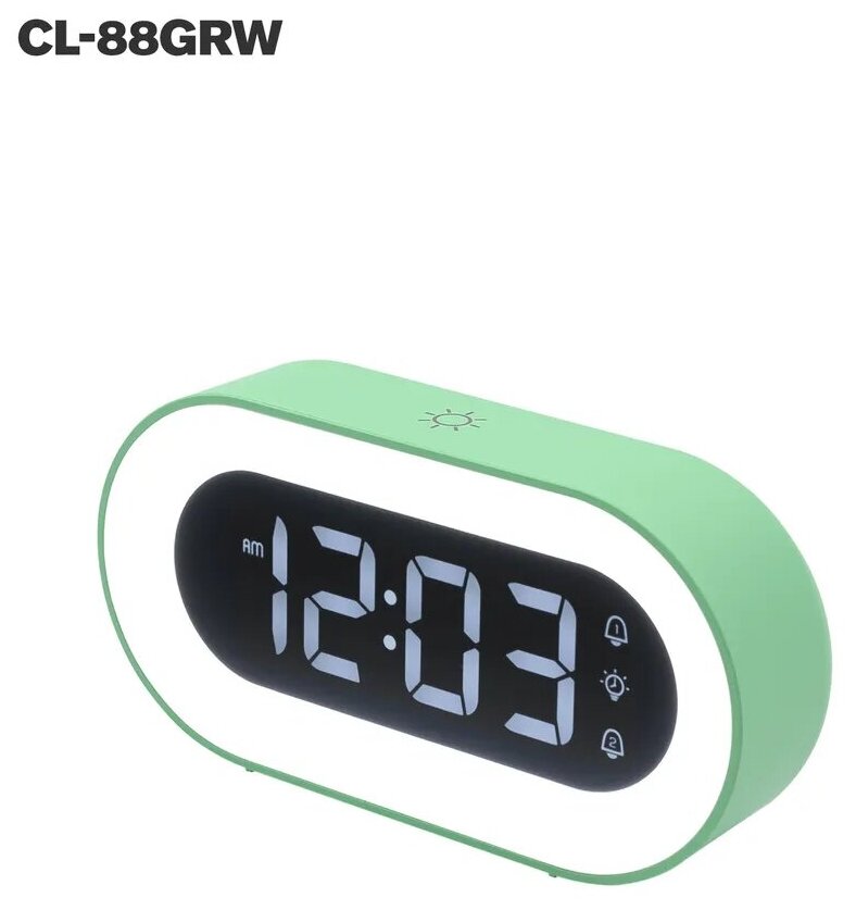 Часы электронные, CL-88GRW ARTSTYLE, зеленые, со встр. аккум, ночником и будильником