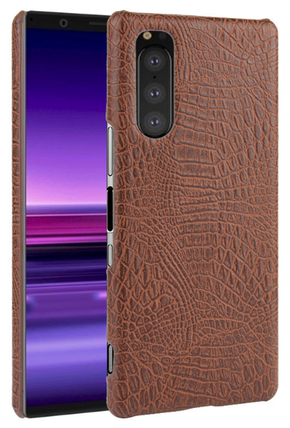 Чехол-накладка MyPads на Sony Xperia 5 элегантный тонкий на пластиковой основе с дизайном под кожу крокодила коричневый