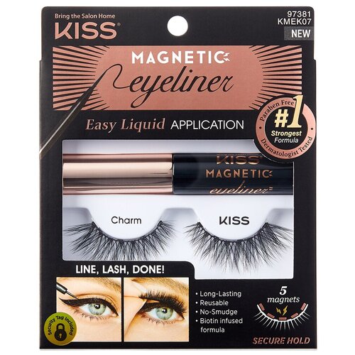 Kiss Набор магнитных накладных ресниц и подводки Charm / Magnetic Eyeliner Kit, KMEK07 набор косметики pestañas postizas magnetic eyeliner eyelash kit kiss 07 charm