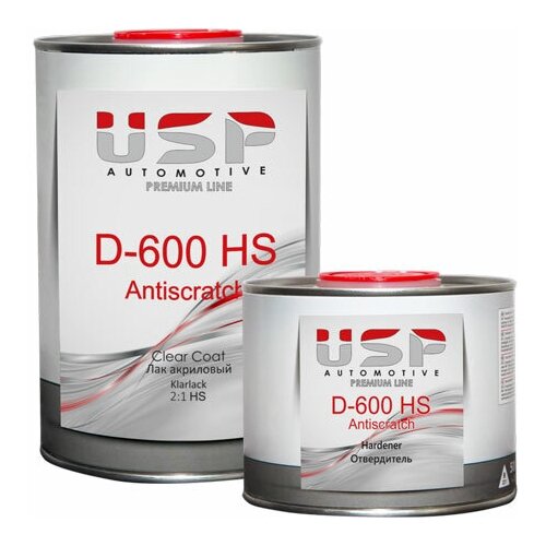 Комплект (отвердитель для лака, лак) USP AUTOMOTIVE Premium D-600 HS 2:1 Antiscratch Clear Coat 1000 мл 500 мл