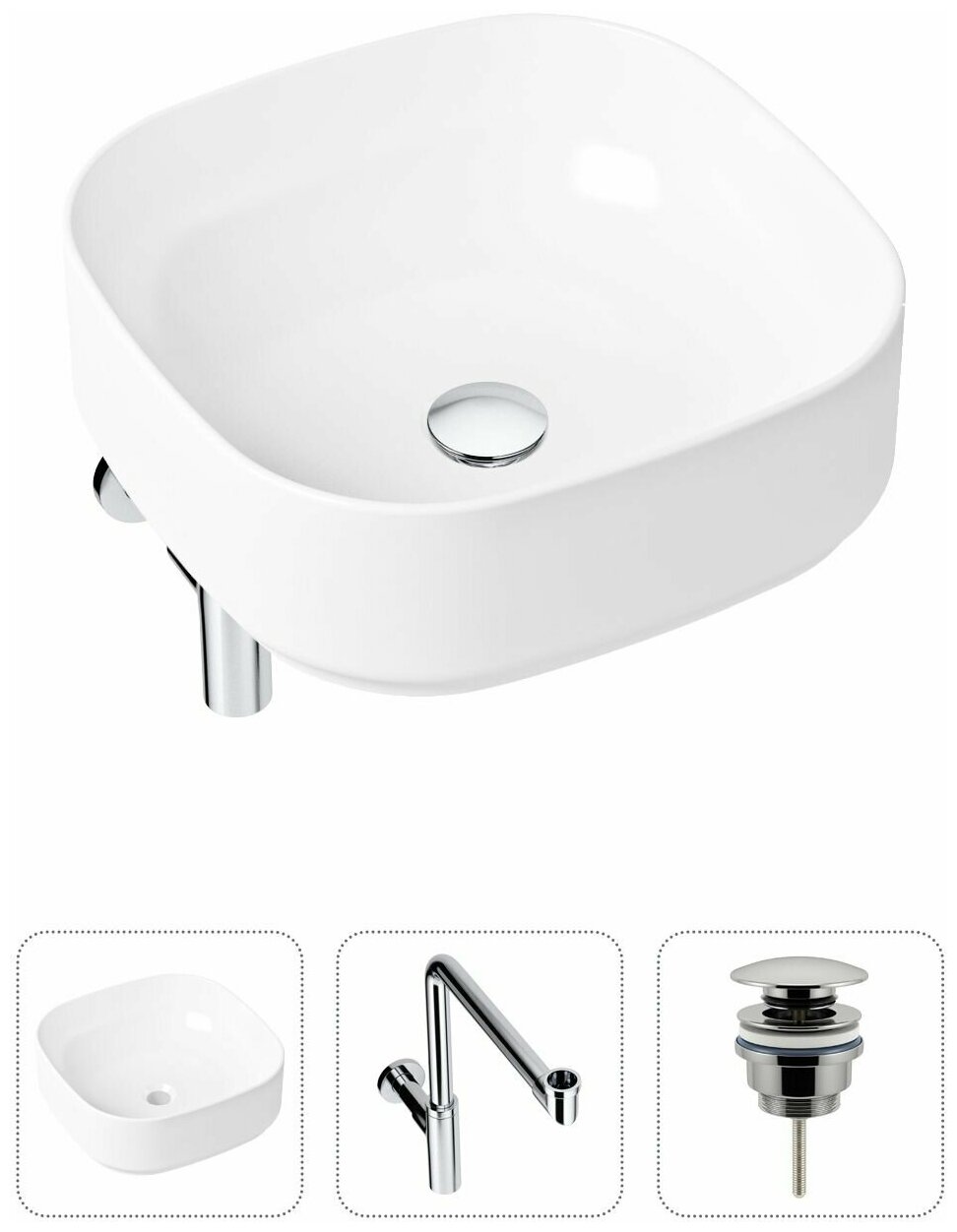 Накладная раковина в ванную Lavinia Boho Bathroom Sink Slim 21520262 в комплекте 3 в 1: умывальник белый, донный клапан и сифон в цвете хром