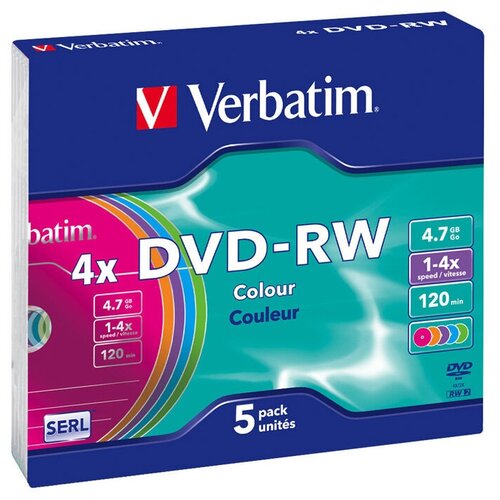 фото Диск verbatim dvd-rw 4.7 гб 4x slim color