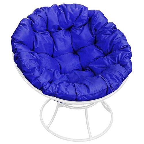Садовое кресло Папасан без ротанга бел, синяя подушка, M-Group
