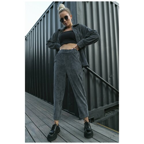 фото Fly костюм вельветовый брючный с рубашкой серый 44 р