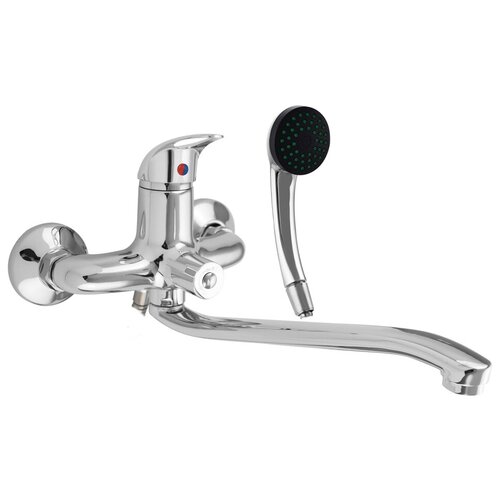 Сатурн - Смеситель в ванную, длинный излив, с дивертором на корпусе, шаровый