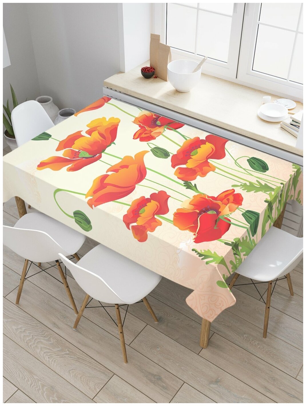Скатерть прямоугольная JoyArty на кухонный стол "Цветущий мак" из оксфорда, 120x145 см