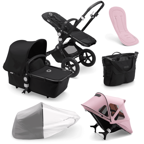 фото Коляска 2 в1 bugaboo cameleon3 plus (бугабу хамелеон 3 плюс) complete black/black-black 230162zw01 + набор летний soft pink