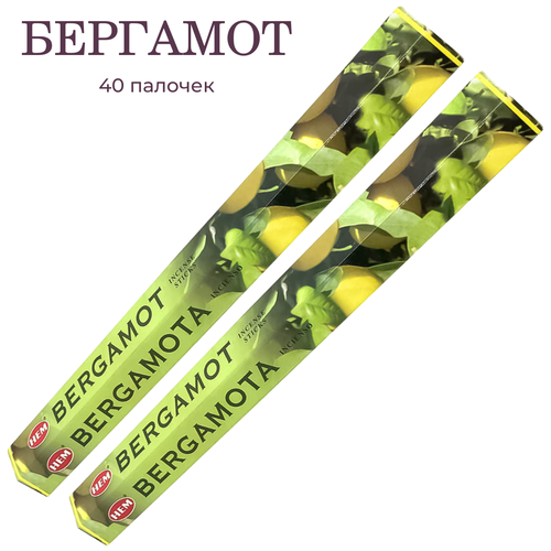 Палочки ароматические благовония HEM ХЕМ Бергамот Bergamot, 2 упаковки, 40 шт, зеленый, дерево  - Купить