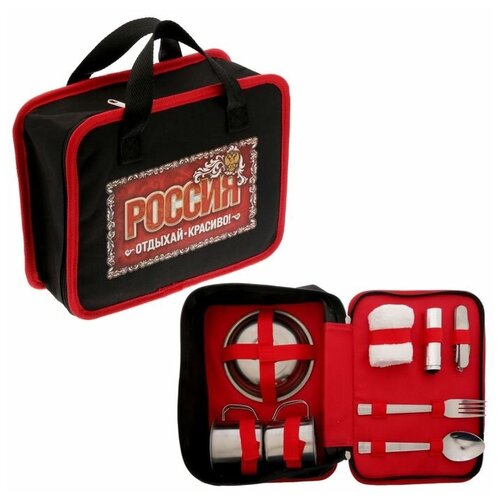 фото Набор для пикника "россия", 2 ложки,2 вилки,2 кружки,2 тарелки,полотенце,фонарик,нож-мультитул 154 сима-ленд