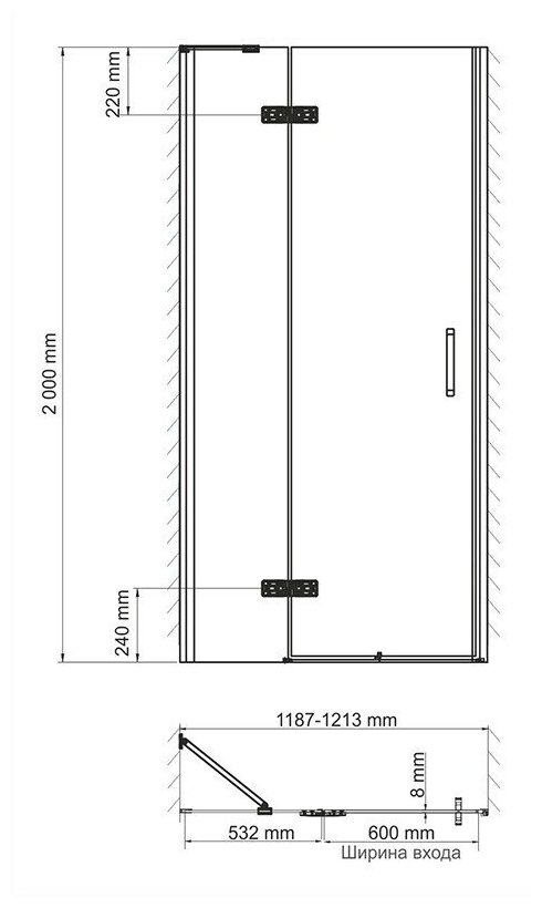 Душевая дверь в нишу Wasserkraft Aller White 120 см - фото №2
