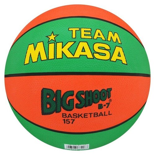Mikasa Мяч баскетбольный MIKASA 157-GO, размер 7, резина, бутиловая камера, нейлоновый корд, цвет зелёный/оранжевый
