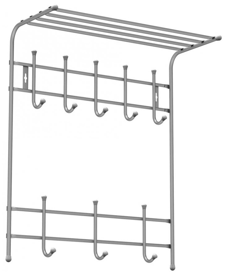 Вешалка с полкой настенная металлическая на 8 крючков ВПТ8 серебро