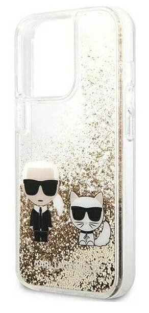 Lagerfeld для iPhone 13 Pro чехол Liquid glitter Karl & Choupette Hard Gold