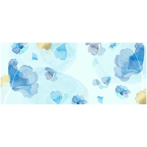 Фотообои Уютная стена Акварельная лазурь цветов 640х270 см Бесшовные Премиум (единым полотном)