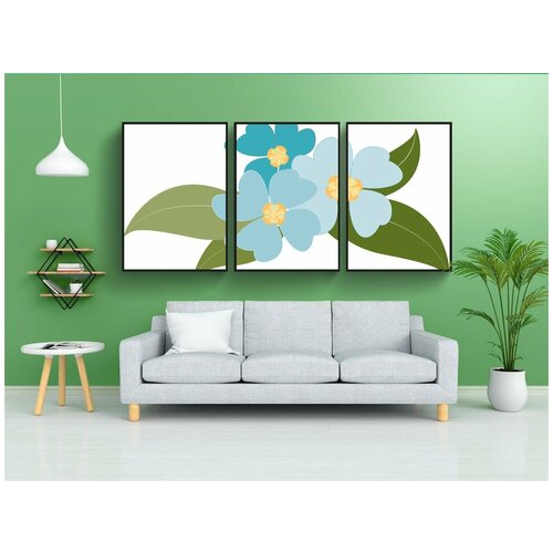 фото Набор модулных постеров для интерьера "цветы, растения, синий" 60x90 см. в тубусе, без рамки lotsprints
