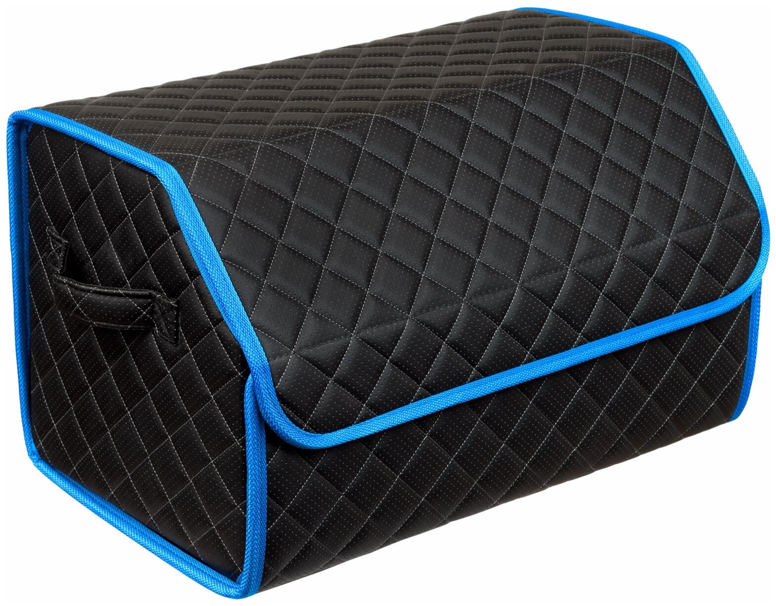 Сумка-органайзер в багажник автомобиля из перфорированной экокожи черная с серой нитью ViceCar