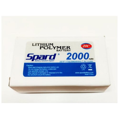 фото Аккумулятор li- po spard 2000mah, 7,4v, 20c, t‐plug для remo hobby 1/16, himoto 1/18