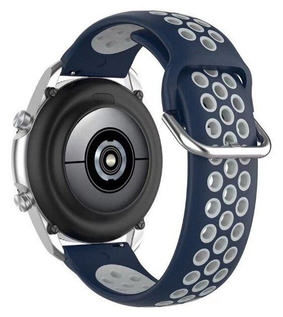 Силиконовый ремешок для часов синий с серым для Amazfit Bip/Bip Lite/GTR 42mm/GTS/Samsung watch Active 2 20 мм.