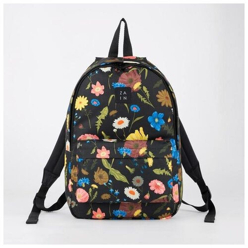 фото Рюкзак детский, отдел на молнии, наружный карман, цвет чёрный, «цветы» qwen