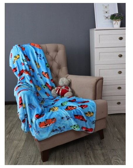 фото Плед TexRepublic Absolute flannel Машинки Фланель 110*140 Голубой