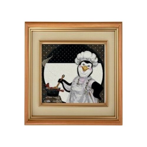 Набор для вышивания крестом Пингвин-повар AF-0002, 20x20 см. канва, мулине