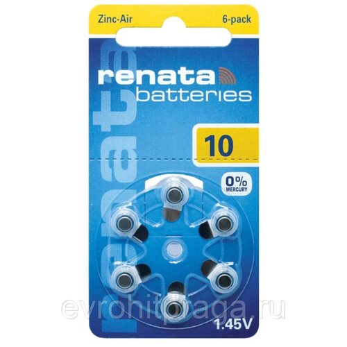 Батарейка RENATA 10 BL6 (6шт.) для часов, слуховых аппаратов