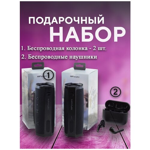 Подарочный набор Портативная беспроводная bluetooth колонка HiFuture 2 шт и беспроводные Bluetooth наушники TWS HiFuture 2098500₽