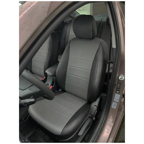 Чехлы на сидения автомобиля Киа Рио Хлайн (Kia Rio X-line) с 17 -21 г.в. (спинка заднего сидения 40/60, сидение сплошное) из экокожи черно-серые