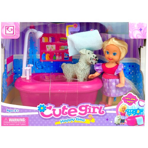 Набор кукла с собачкой Cute Girl, с ванной, 22х16х10 см