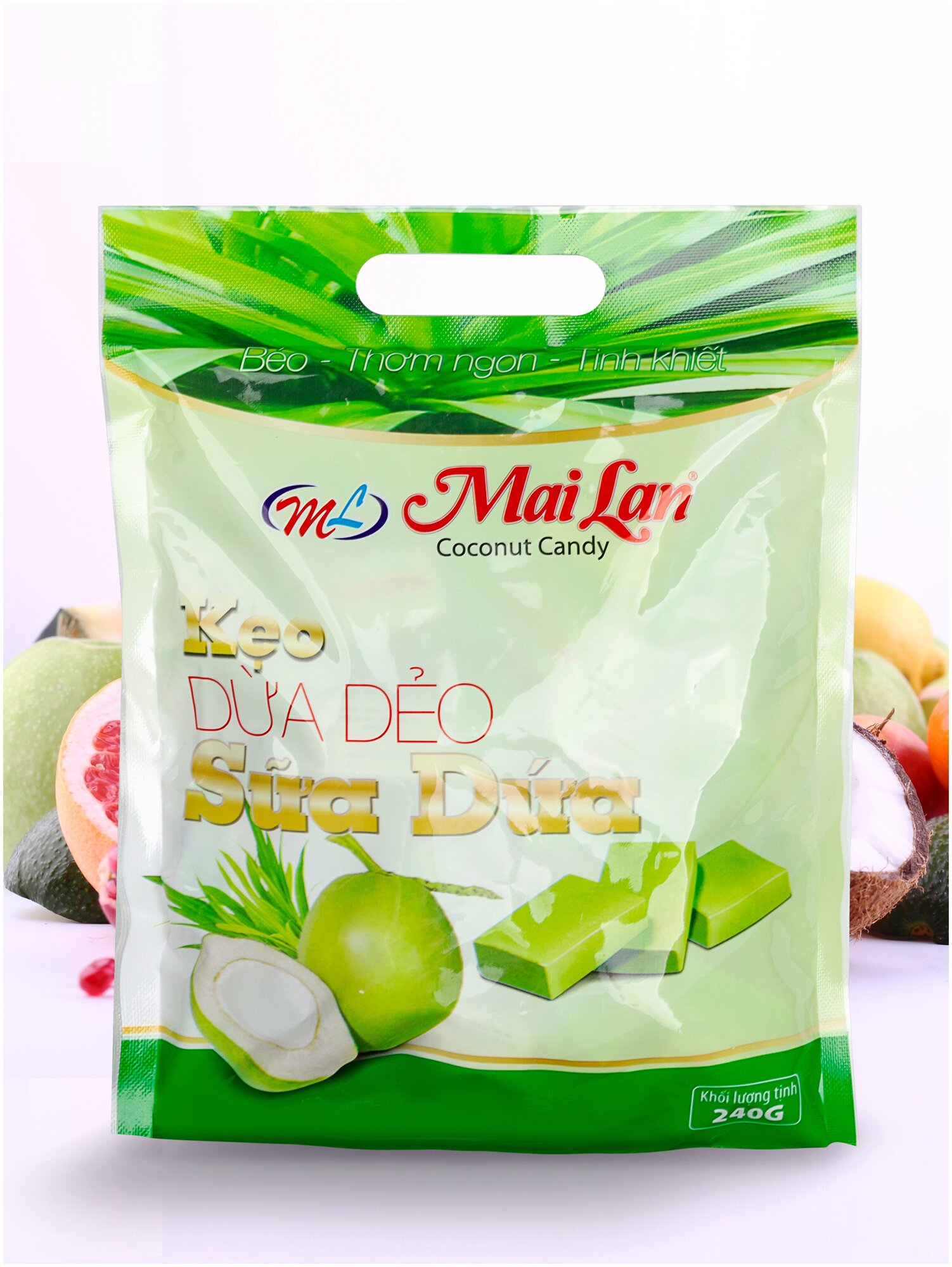 Натуральные кокосовые конфеты (240г.), Mai Lan, KEO DUA DEO, Coconut Candy, Sua Dua, Вьетнам