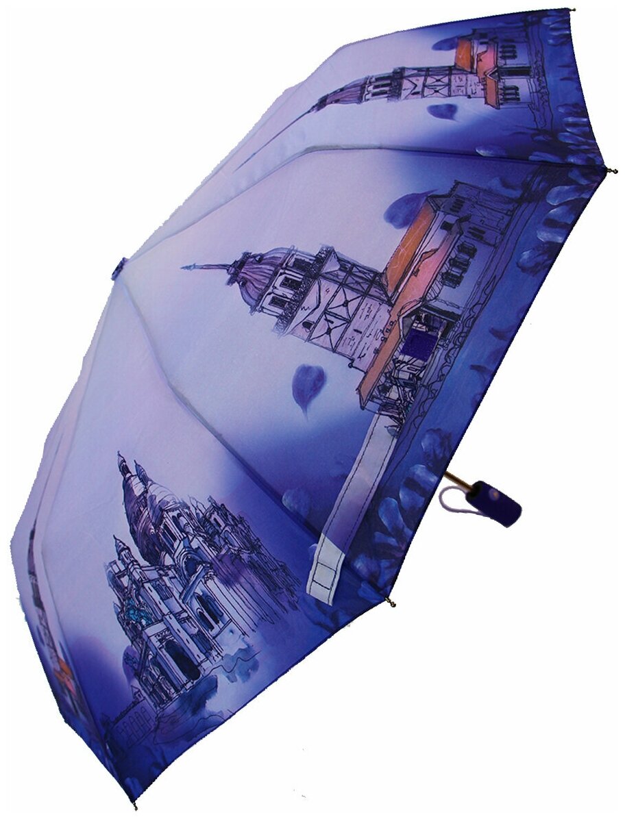 Женский складной зонт Popular umbrella 2044/сиреновый,синий