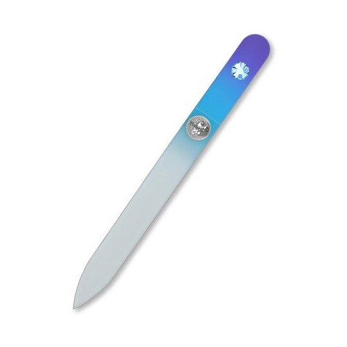 BOHEMIA, пилка для ногтей стеклянная 115мм , фиолетово-голубая, со стразом, в чехле
