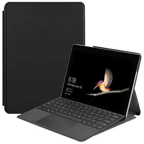 Чехол-обложка MyPads для Microsoft Surface Go 2 (2020) 10.5 тонкий умный кожаный на пластиковой основе с трансформацией в подставку черный