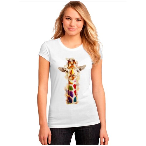 фото "женская белая футболка жираф, шея, уши". размер s drabs