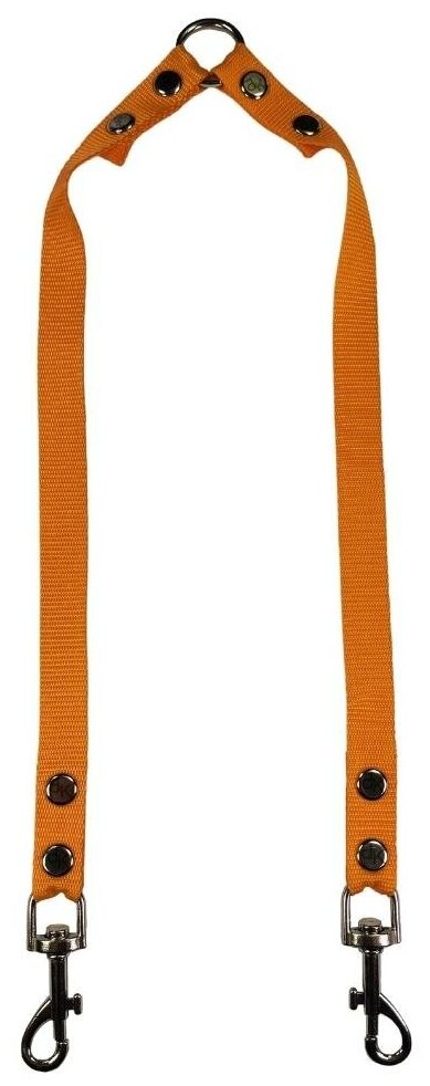 Поводок-сворка для собак нейлоновый 50 см х 2 х 20 мм оранжевый (до 35 кг х 2) / поводок-сворка нейлоновый с карабинами
